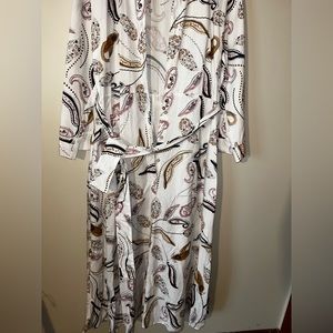 white paisley a line maxi dress button front